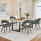 LUE BONA Modern Dining Chairs Set of 4, Upholstered Armrest Side Chairs for Kitchen & Dining Room, 18.5" Seat Height, Comfortable Curved Hollow Backrest, Black Metal Legs, Easy Assembly, Grayish Green