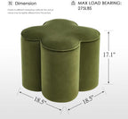 Zesthouse Flower Pouf Ottomans Foot Rest Set of 2, Velvet Fabric Poofy Ottomans Footstool for Sofa Couch, Modern Living Room Stool Seats for Hallway, Cute Square Vanity Stools for Bedroom Dorm, Green