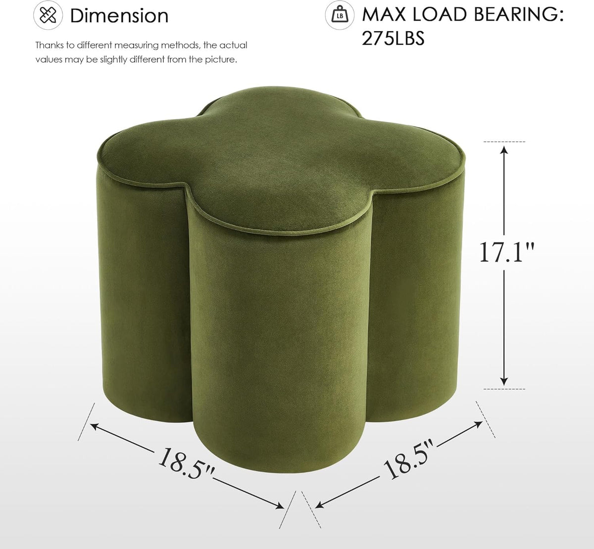 Zesthouse Flower Pouf Ottomans Foot Rest Set of 2, Velvet Fabric Poofy Ottomans Footstool for Sofa Couch, Modern Living Room Stool Seats for Hallway, Cute Square Vanity Stools for Bedroom Dorm, Green