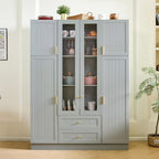 Modern Large Kitchen Pantry with 6 Doors,Storage Cupboard with Drawers, Adjustable Shelves,Pull-Out Trays and Wine Rack for Dining Room (Gray/KP)