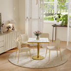 31.5'' Square Modern Dinning Table with Sintered Stone Tabletop, Golden Edge & Pedestal Base, Bistro Tulip Table for 2-4 Person for Dining Room/Cafe/Small Spaces/Restaurant (Snow Peak Marble)