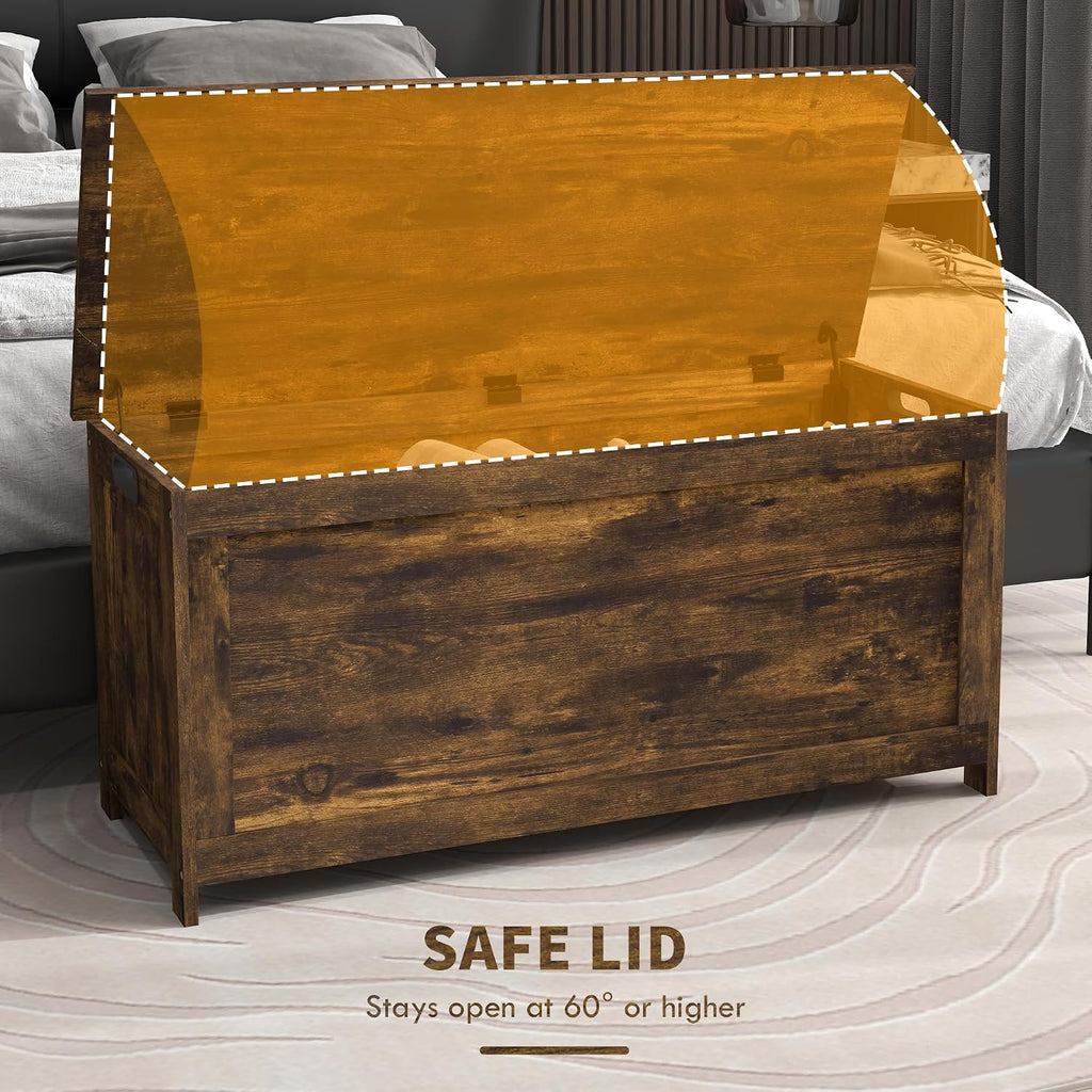 HOMCOM Storage Bench Cut-out Handles 39.4" x 15.7" x 18.9" Rustic Brown | Storage Chest, 2 Safety Hinges, Modern Wooden Trunk, Living Room, Entryway