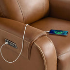CHITA Genuine Leather Power Recliner Sofa, 3 Seater Reclining Sofa, Saddle