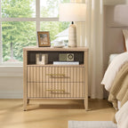 Fluted Nightstand with 2 Drawers, 27" Modern Nightstands Set of 2 with Storage, Large Queen Size Bed Side Table and End Table for Bedroom, Living Room, Office,(Natural Oak,2 Pieces)