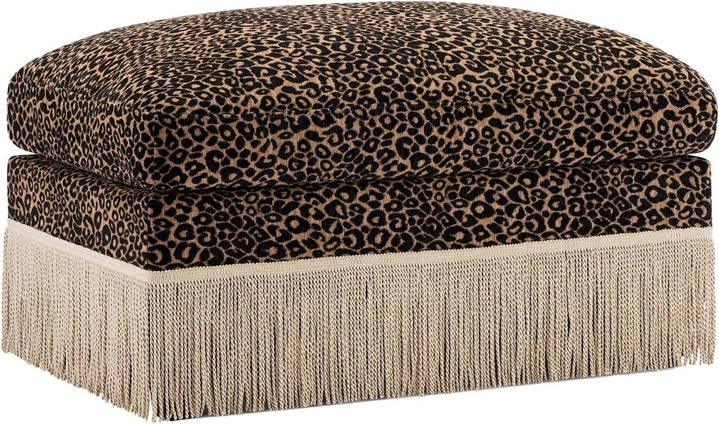 Ottoman Leopard Chenille – Brown & Black Modern Modular Footstool with Luxe Chenille Fabric, Tassel Trim, Ergonomic Support Assembly