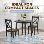 ROME + OAK Hinged Drop Leaf Dining Table, 22-36 Inch Round Tabletop with Sturdy Base, Black - Modern Solid Wooden Furniture Piece for Home