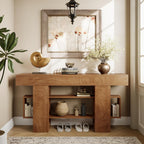 Einhomn 63 Inch Long Console Table for Entryway, Farmhouse Wooden Sofa Table Behind Couch with 3-Tier Storage Shelf, Narrow Entry Accent Table for Living Room, Hallway, Foyer, Natural