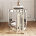 2 Tier Glass End Table with Storage, Round-Shaped Stainless Steel Side Table with Tempered Glass Top, Modern Accent Table for Living Room, Bedroom, Easy Assembly, Silver/Clear