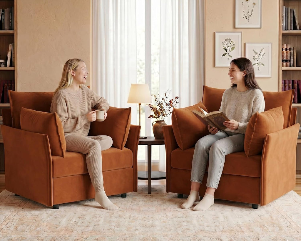 ABCASA Oversized Velvet Accent Chair with Removable Covers, Extra Deep Seat & Wide Reading Chair with 2 Pillows for Living Room, High Back, Terracotta