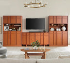 72" Pantry Cabinet, Tall Kitchen Pantry Storage Cabinet with Countertop, Adjustable Shelves, Mid Century Modern Wooden Kitchen Hutch with Skeleton Lines for Living Room, Dining Room, Cherry