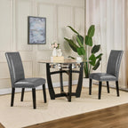PADMA HOUSE Round Glass Dining Table Set for 4, 45in Modern Kitchen Small Wood Dinner Table with 4 Parsons Leather Dining Chairs 5 Piece Dining Room Table Chair Set, Clear&Grey