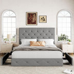 Allewie Queen Size Storage Bed Frame with 4 Underbed Drawers, Light Grey