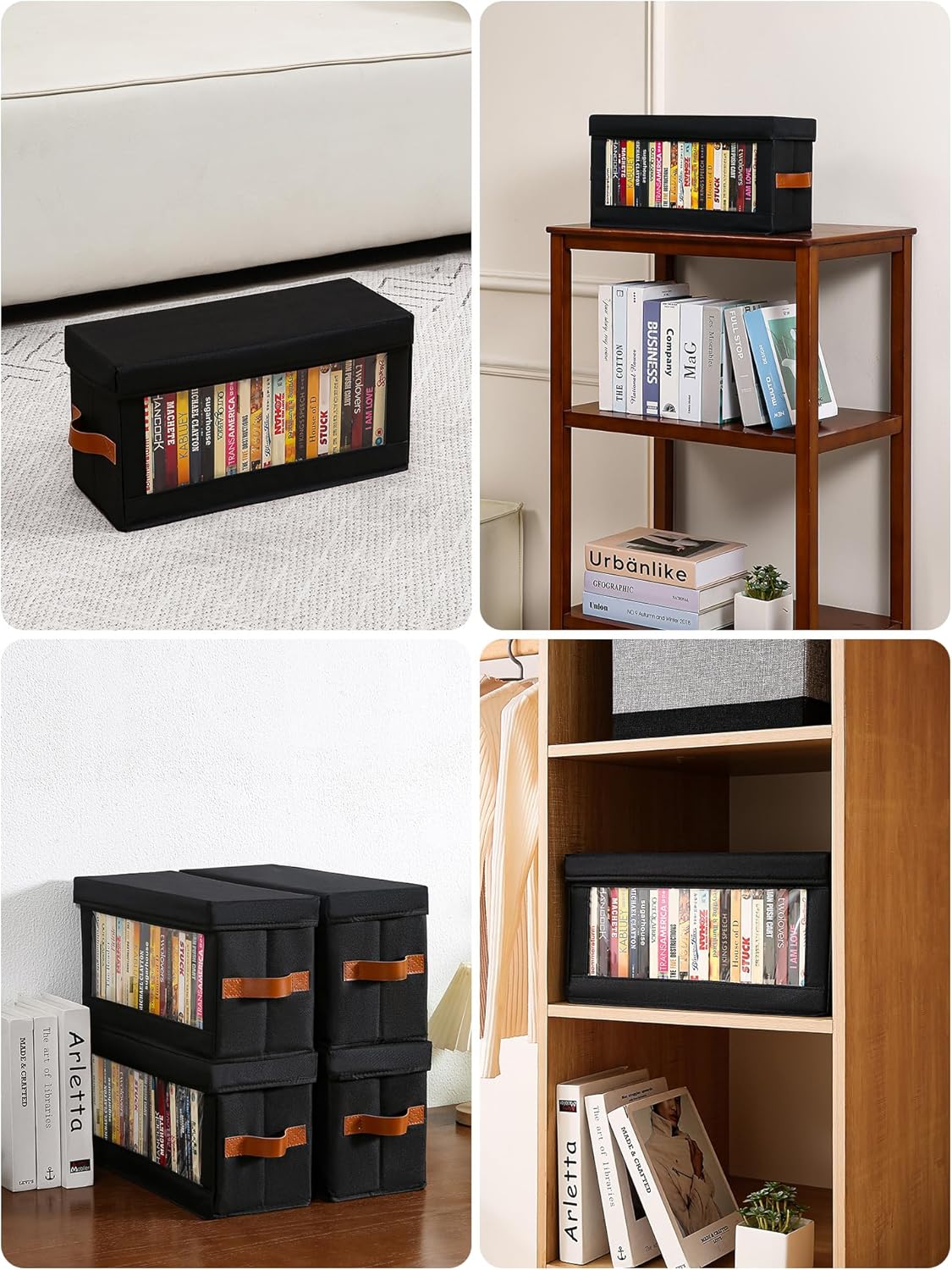 4 Packs DVD Storage Box with Visible Window, Dustproof DVD Case Holder Organizer with Lid and Handles, Holds Up to 104 Cases, CD Holder for Blu-ray & CD Storage-15.75 x 6.10 x 8.07In