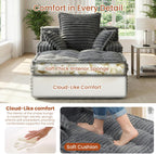 Chaise Lounge Chair Indoor, Top Fixed-Point Comfort Layer Couch, 57'' Cloud Corduroy Sofa Bed, Block + Crumb Foam Construction, Deep Seat Reading Chair with 3 Pillows, No Assembly