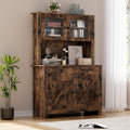 Jojoka 63" Tall Kitchen Pantry Hutch Cabinet with Drawers, Freestanding Storage Cabinet with Microwave Stand, Adjustable Shelves & Tempered Glass Doors for Dining Room Living Room,Brown
