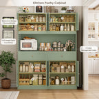 HIFIT 71“HX55“W Large Pantry Cabinet for Food Storage, Farmhouse Kitchen Hutch with Storage Drawers, Tall Kitchen Pantry Cabinet with Microwave Stand for Dining Living Room, Green