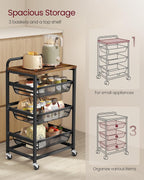 VASAGLE 4-Tier Storage Rolling Cart Organizer with Pull-Out Baskets | Utility Cart with Wheels, Handle, 12.5 x 15.8 x 29.9 Inches, Rustic Brown and Matte Black, DACEY Collection ULRC040K01