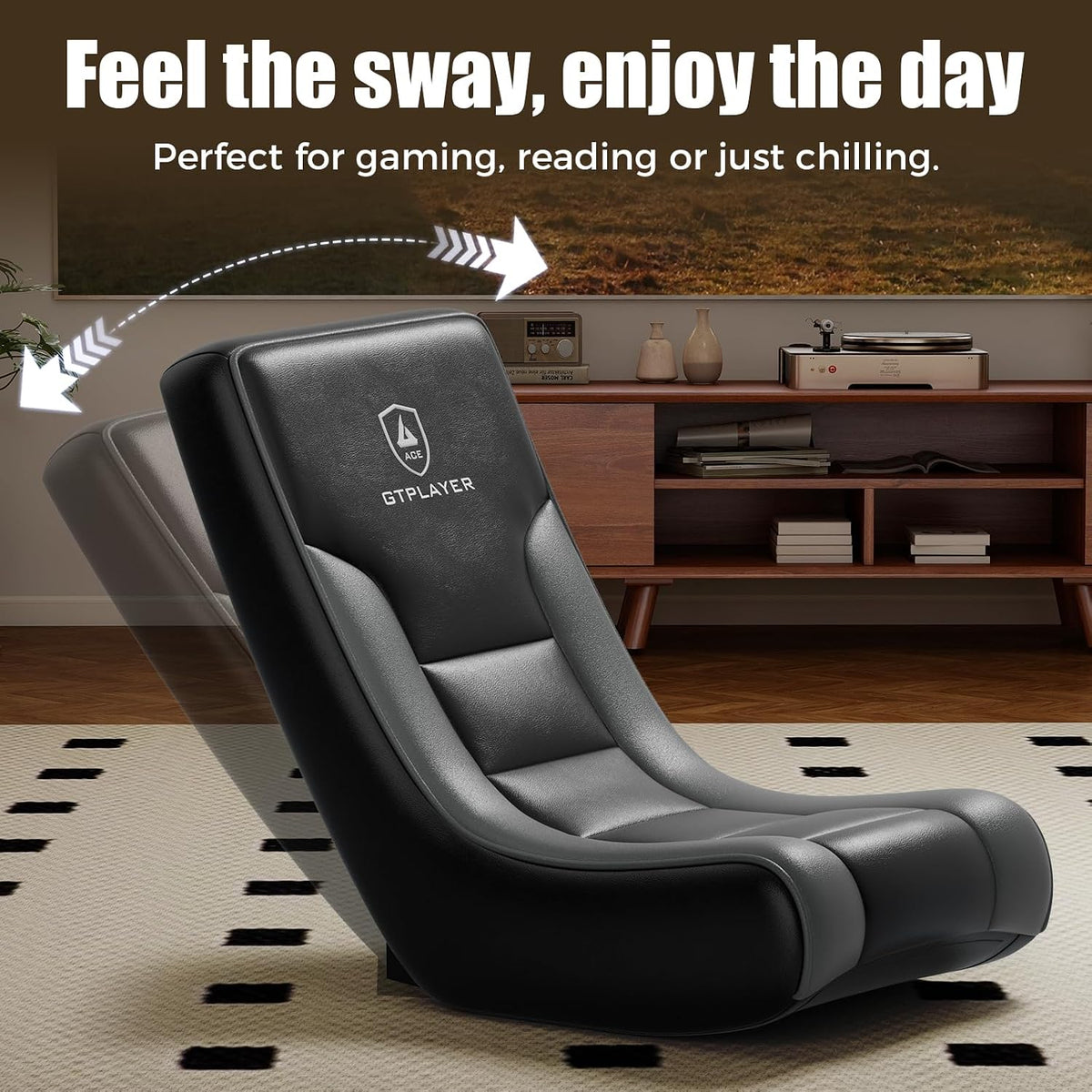 GTPLAYER Floor Rocking Gaming Chair – Floor Rolling Game Chairs with Angle Limiter, Gamer Rocker Floor Seat, Compact & Lightweight, Black & Grey