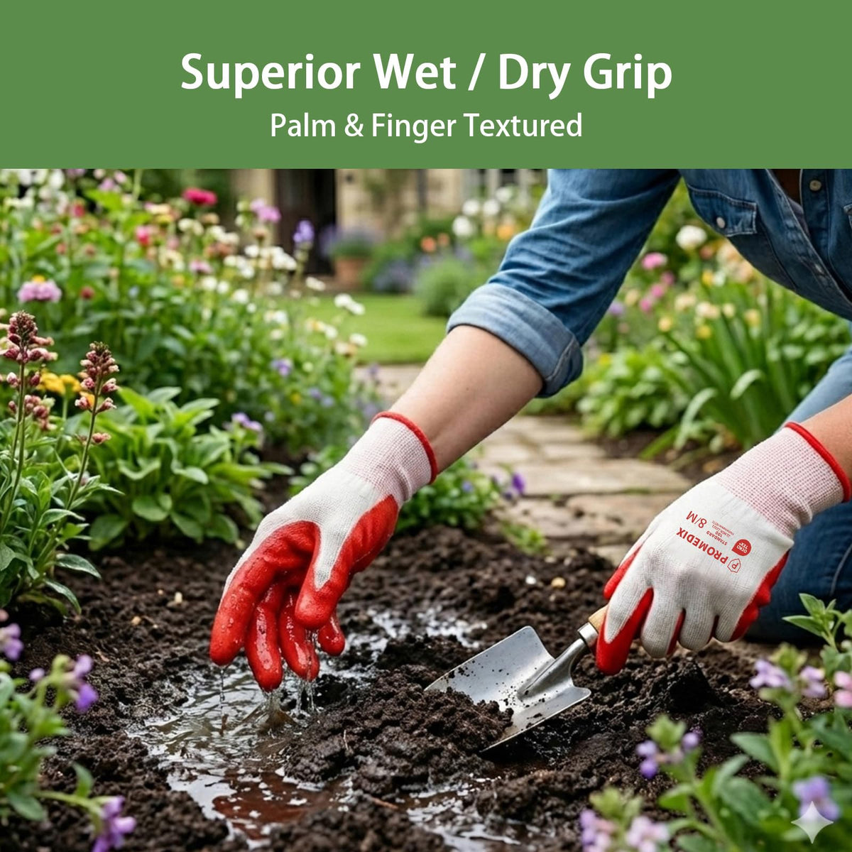 PROMEDIX P 4 Pairs Gardening Gloves for Women & Men, Breathable Nitrile Coated for Yard Working, Garden Gloves Easy to Clean Washable with Non-Slip Grip multi,L