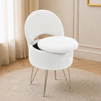 Korser Vanity Stool Chair with Storage and Folding Back, 13"x13"x27.6" Round Faux Fur Comfy Ottoman, 4 Metal Legs with Anti-Slip Feet, Makeup Chair for Living Room, Bedroom, Dressing Room
