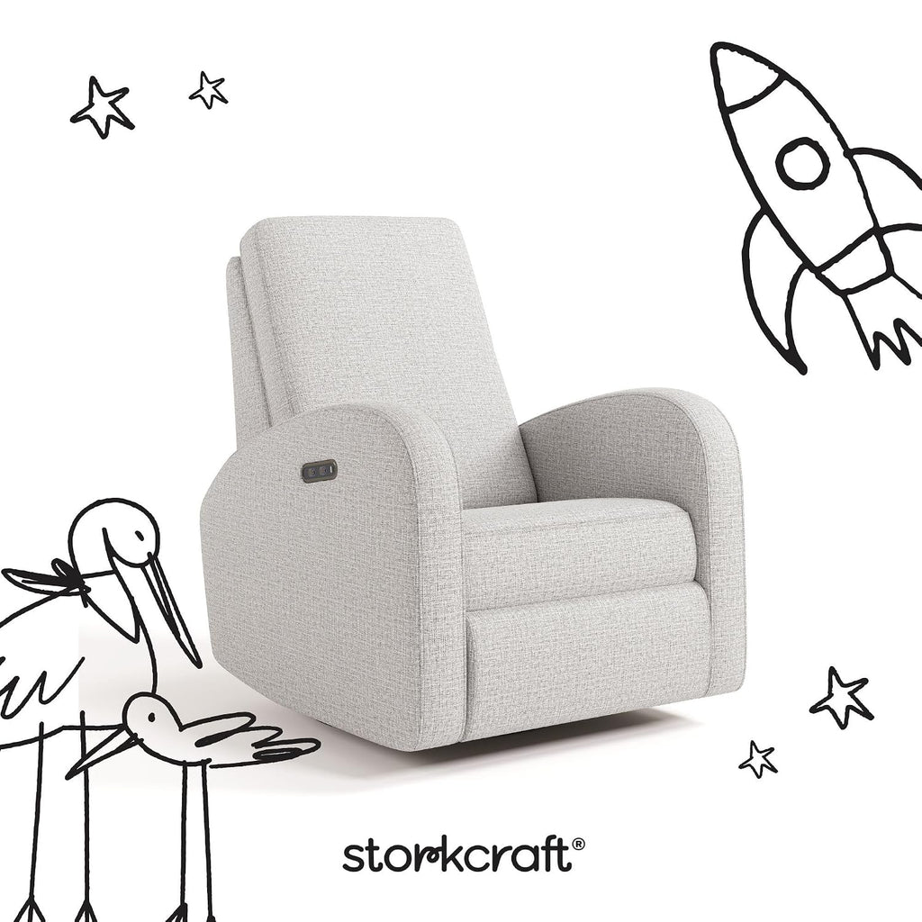 Storkcraft Santa Monica Power Recliner Swivel Glider, Steel Basketweave | GREENGUARD Gold Certified, CertiPUR-US Certified Foam, Effortless Electronic Power Recline, USB-A & USB-C Charger