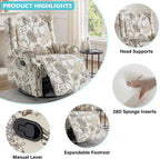 Swivel Glider Floral Recliner Chairs Set of 2, High Back Swivel Rocker Fabric Accent Chair for Living Room, Rivet Trim Upholstered Armchair Manual Sofa Seating - Beige Plants