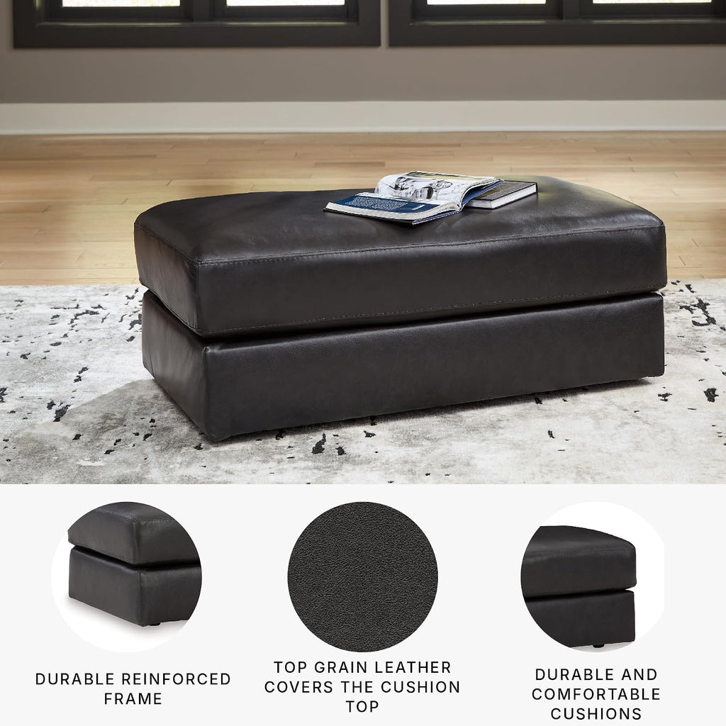 Signature Design by Ashley Amiata Black Leather and Faux Leather Ottoman, Fully Assembled Coffee Table Alternative, Rectangular Footrest Bench for Living Room, Onyx, 44" W x 24" D x 17" H