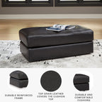 Signature Design by Ashley Amiata Black Leather and Faux Leather Ottoman, Fully Assembled Coffee Table Alternative, Rectangular Footrest Bench for Living Room, Onyx, 44" W x 24" D x 17" H