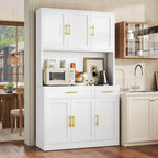 GAIOUS 71" Metal Kitchen Pantry Cabinet, Buffet Sideboard with Drawers | 6 Doors 4 Adjustable Shelves Open Countertop Charging Cable Hole Coffee Bar Cabinet Cupboard for Dining Living White