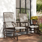 Outsunny Outdoor Glider Bench with Center Table Metal Frame Armrests Brown | Patio Loveseat, Breathable Mesh Fabric, for Backyard Garden Porch