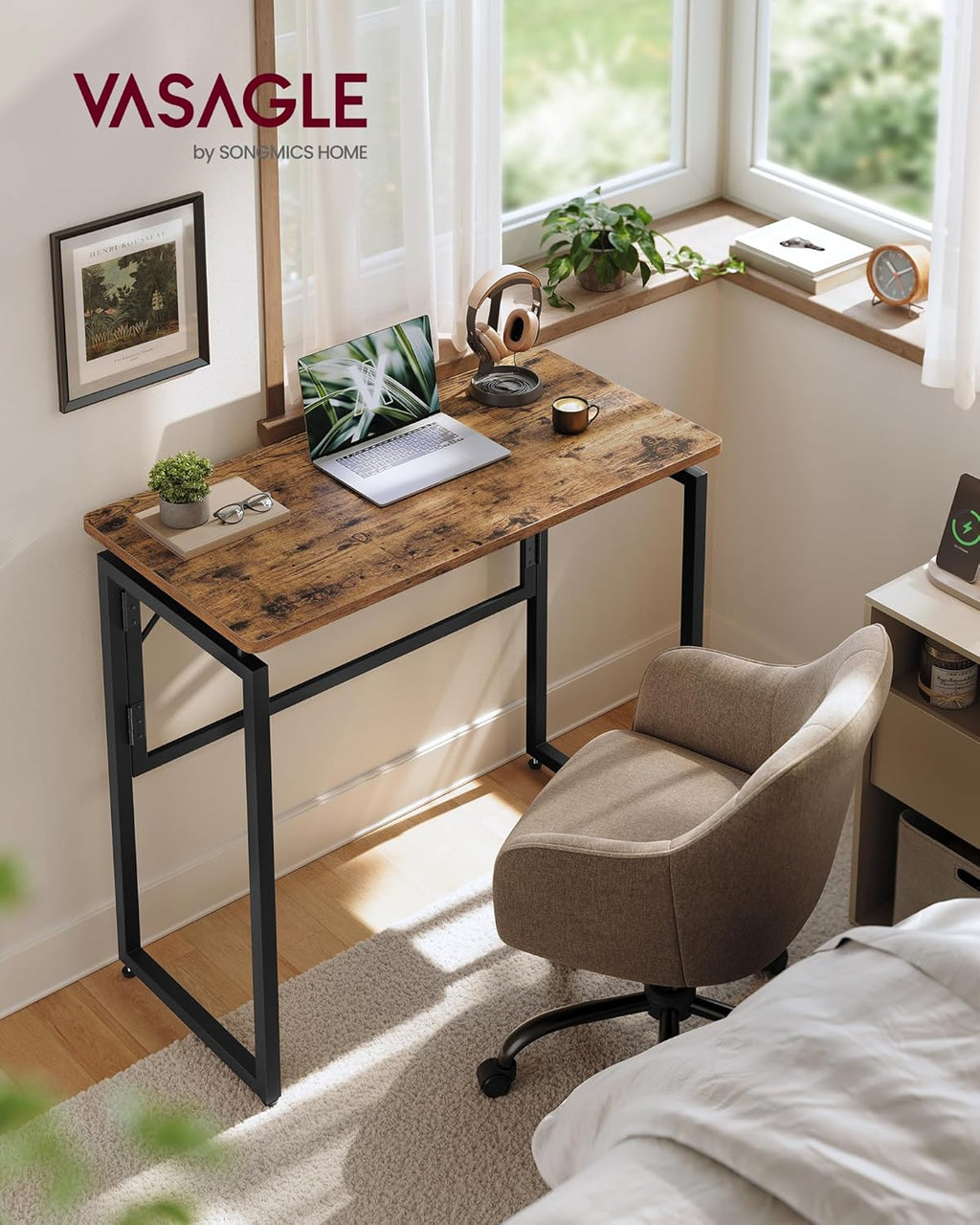 VASAGLE Folding Desk, Small Computer Desk, Foldable Table 31.5 Inch | One-Piece Desktop,Folding Table for Bedroom, Balcony, Camping, Easy Assembly, Rustic Brown, ULWD151KD01