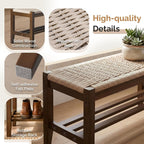 VINGLI Boho Storage Bench, Rattan Entryway Bench with Natural Woven Seat & Wood Frame, Dining Wicker Bench Indoor Bedroom Bench for End of Bed, Dining Room, Living Room and Hallway, Walnut, 39.8 Inch