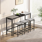 KEIKI 60.24” Long Bar High Top Dining Table and 3 Hanging Stools Chairs Set, Wood Behind Couch Sofa Counter Height Pub Furniture for Breakfast, Kitchen Living Party Room, Gery & Black
