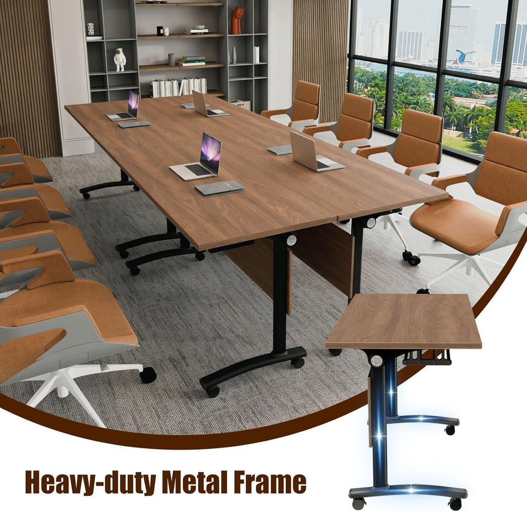 2 Pack Folding Conference Room Tables with Wheel -Modern Large Modular Conference Table,Stackable Flip Top Training Meeting Table,Space Saving,for Seminar,Office,Classroom(Walunt B,71IN,2pack)
