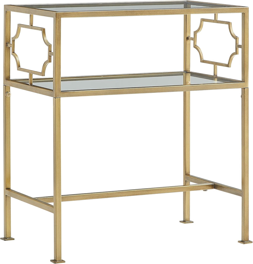 Gretna Rectangular Antique Gold Metal and Glass Accent Table