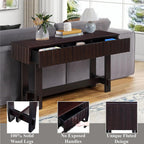 Knocbel Fluted Console Table with 3 Storage Drawers, Farmhouse Mid Century Sofa Table with Solid Wood Legs for Entryway Living Room, 52" W x 15" D x 30" H, Espresso