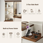 STO'SENSE Makeup Vanity Desk w/Mirror & Lights, 54" Large Vanity Table w/Glass Top, RGB Drawer, 𝐌𝐚𝐠𝐧𝐢𝐟𝐲𝐢𝐧𝐠 𝐌𝐢𝐫𝐫𝐨𝐫&Power Outlet,Make up Desk w/3 Shelves&7 Drawers,Dressing Table,White
