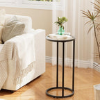Easy Paws Round Side Table,Glass C Shaped Table,Couch End Table, Tempered Glass Snack Table with Metal Frame, Sofa Couch Bedside Table,TV Tray Table for Small Space(Black,2pcs)