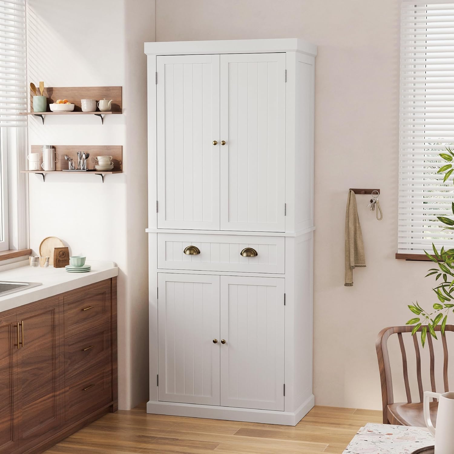 72" Kitchen Pantry,Tall Storage Cabinets with Doors and Shelves,Freestanding Pantry Cabinet for Bathroom,Dining Room and Living Room (Standard White)