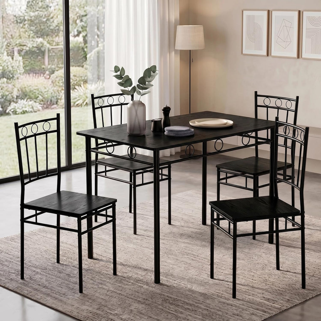 Vipbear Kitchen Dining Table Set for 4, 5-Piece Kitchen Table Set,Dining Room Table Sets,Rectangular Kitchen Table Set with 4 Chairs for Small Space, Dinette,Apartment,Rustic Black