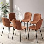 Small Dining Chairs Set of 6, Modern Mid Century Faux Leather Dining Room Chairs with Black Metal Legs, Kitchen Home Living Room Restaurant Apartment, Space-Saving, Brown