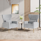 Nalupatio Velvet Accent Chairs Set of 2 Modern High Back Armchair Arm Chair with Lumbar Pillow, High Back Upholstered Single Sofa Chair with Gold Metal Legs for Bedroom,Light Gray
