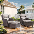 Outdoor Swivel Rocker Patio Chairs with 2 Ottomans - 5" Thick Cushion 4 Piece Furniture Set All Weather Comfortable Wicker Conversation Set for Porch Poolside and Deck - Brown/Beige