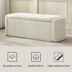 VKNOW Storage Bench, Upholstered Storage Ottoman Bench with Hinge, Cream | Ottoman Bench with Large Capacity, Curved Frame, Soft Fabric, Storage Bench for Bedroom, Living Room, Entryway