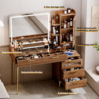 Arulvmrn Vanity Desk with 29.53" HD Lighted Mirror, 47.24" Big Modern Vanity Desk with Mirror and Lights, Makeup Vanity with 5 Drawers and Storage Shelves and Charging Station,Brown