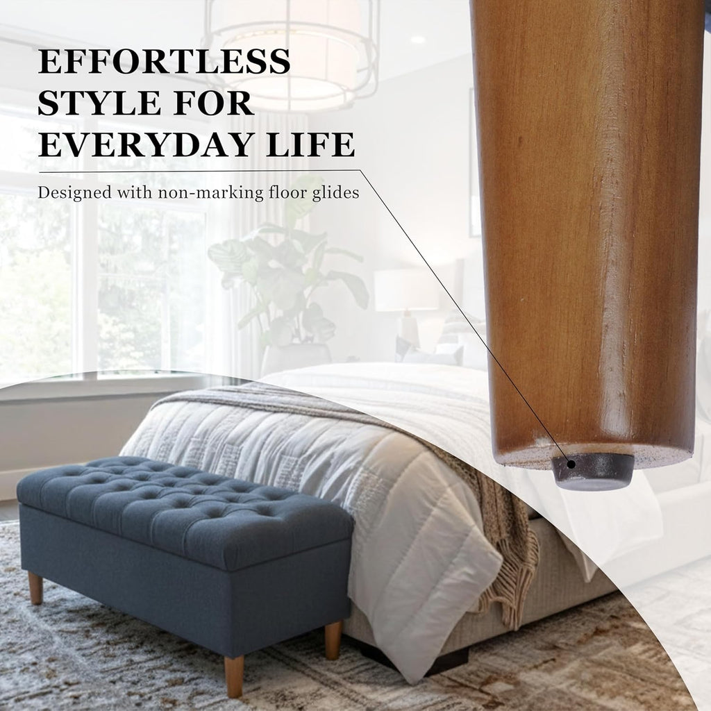 Homepop Home Decor | Tufted Ainsley Button Storage Ottoman Bench with Hinged Lid | Ottoman Bench with Storage for Living Room & Bedroom, Blue Woven