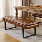 Breakfast Nook Bench with Hidden Storage, Premium Faux Leather Cushion & Metal Base, 53 Inch Extra Seating for Dining Room/Living Room, Entryway