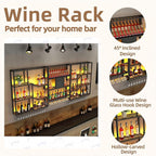 79" Large Metal Wine Rack Wall Mounted, 3 Tier Liquor Shelf & Liquor Rack Wall Mounted with LED Light, Bar Shelf for Liquor Bottles & Glass Holder for Dining Room,Home Bar,Black