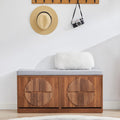 Narrow Shoe Storage Bench for Entryway, Wooden Shoe Cabinet with Flip Drawers& Adjustable Shelves, Shoe Rack Bench with Cushion, Shoe Organizer with Fluted Pattern for Hallway, Living Room (Walnut)