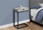 Accent Table, C-Shaped, End, Side, Snack, Storage Drawer, Living Room, Bedroom, Grey Laminate, Black Metal, Contemporary, Modern